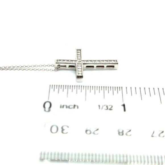 Natural Diamond Cross Pendant with Chain 17" 14k W Gold 0.25 CT Certified 307922 - Picture 14 of 15